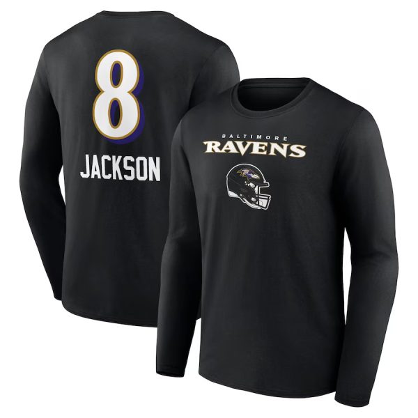 Lamar Jackson Black Team Wordmark Long Sleeve T-Shirt